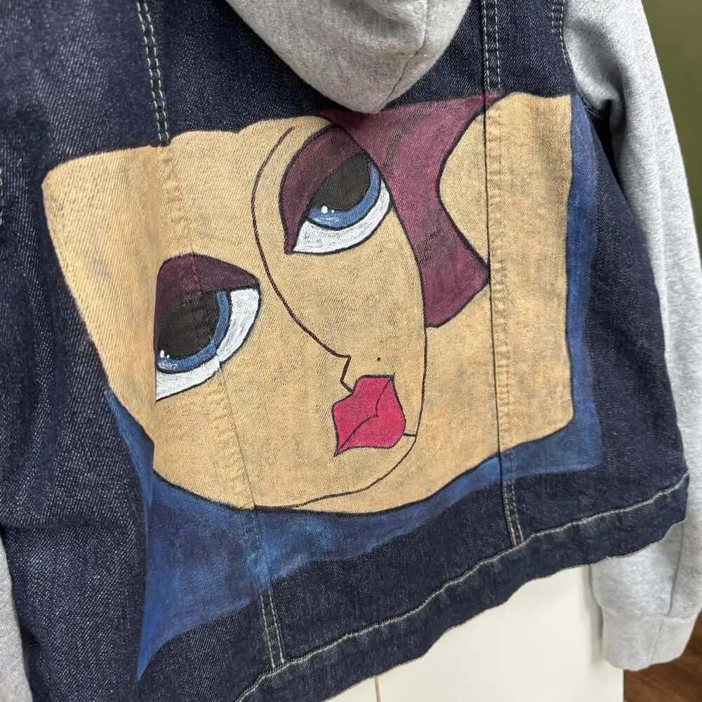 Unique Hand Painted Jean Sweater Jacket‎ Small/Large